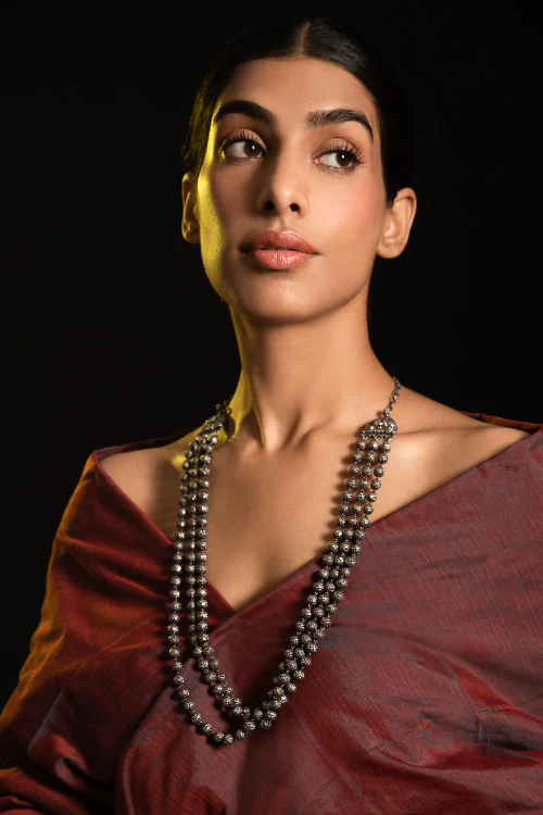 TICH Pure Silver Traditional Maharashtrian Neckpiece - Mohanmal, Tri-String