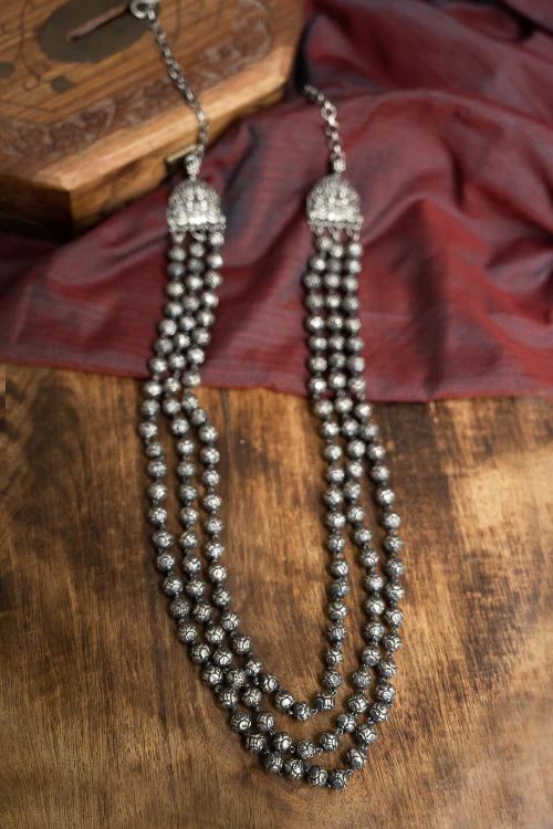 TICH Pure Silver Traditional Maharashtrian Neckpiece - Mohanmal, Tri-String - Image 2
