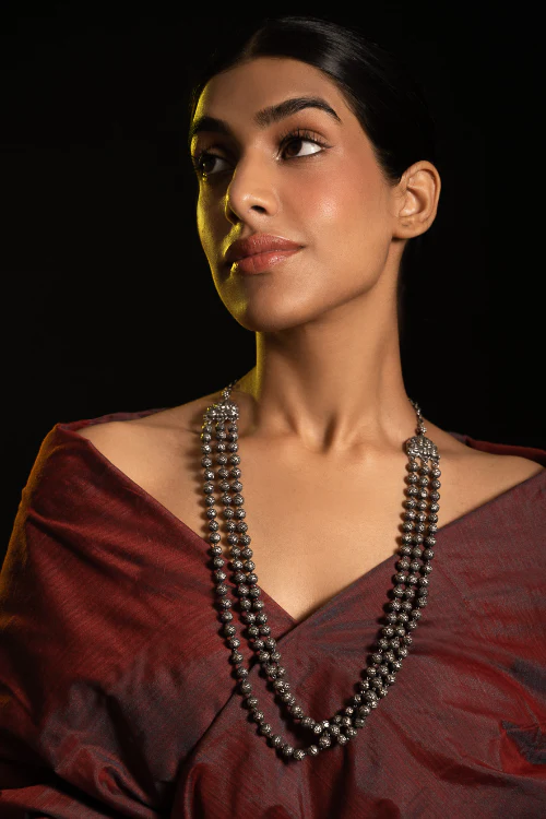 TICH Pure Silver Traditional Maharashtrian Neckpiece - Mohanmal, Tri-String - Image 3