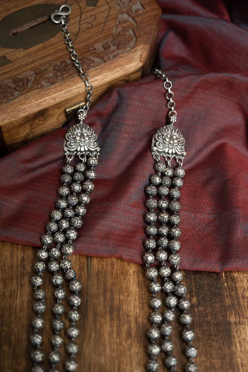 TICH Pure Silver Traditional Maharashtrian Neckpiece - Mohanmal, Tri-String - Image 4