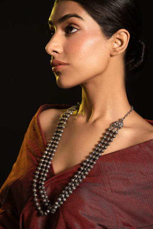 TICH Pure Silver Traditional Maharashtrian Neckpiece - Mohanmal, Tri-String - Image 5