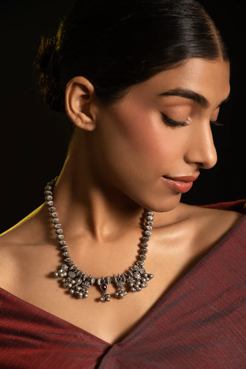 TICH Pure Silver Traditional Maharashtrian Neckpiece - Nishka - Image 3