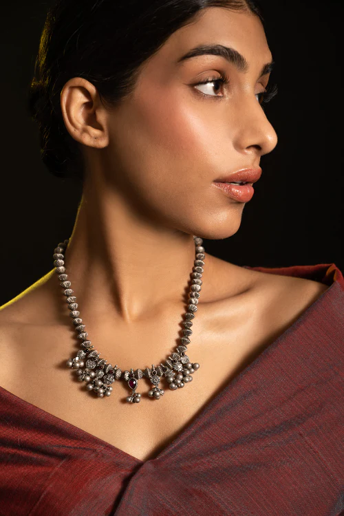 TICH Pure Silver Traditional Maharashtrian Neckpiece - Nishka - Image 4