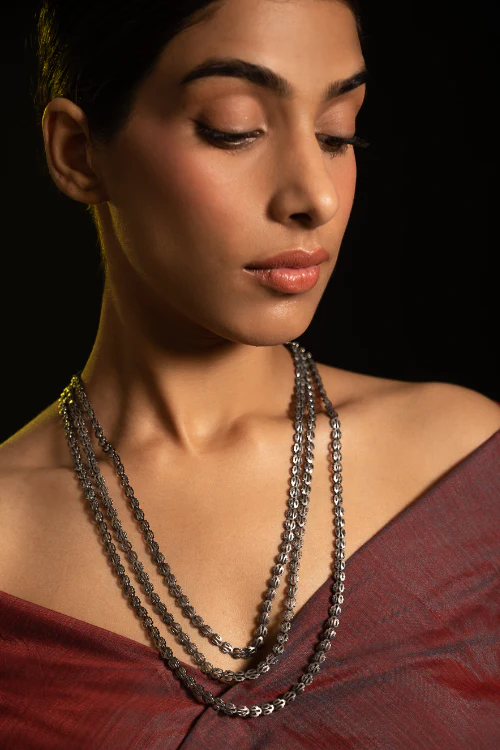 TICH Pure Silver Traditional Maharashtrian Neckpiece - Pohehaar (Tri-String) - Image 3