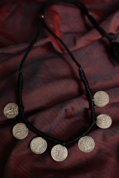 TICH Pure Silver Traditional Maharashtrian Neckpiece - Putalihaar (7-Coin) - Image 2
