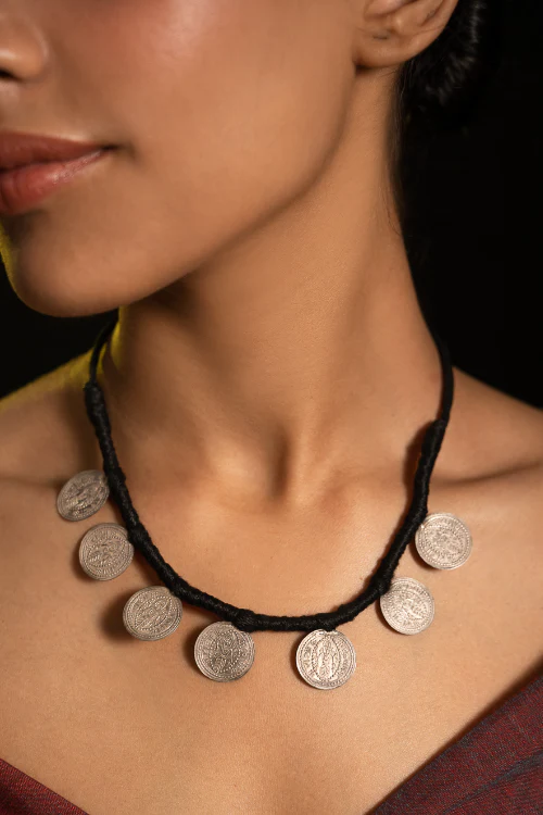 TICH Pure Silver Traditional Maharashtrian Neckpiece - Putalihaar (7-Coin) - Image 6