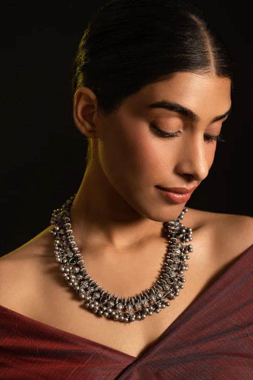 TICH Pure Silver Traditional Maharashtrian Neckpiece - Saaz - Image 3