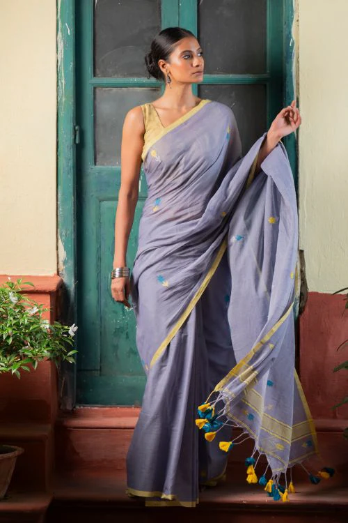 TICH Soft & Light. Handwoven Bengal Cotton Saree - Ashleaf - Image 6