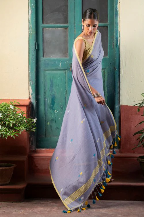 TICH Soft & Light. Handwoven Bengal Cotton Saree - Ashleaf - Image 8