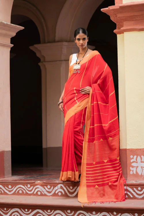 TICH Soft & Light. Handwoven Bengal Cotton Saree - Binyas - Image 5