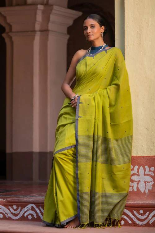 TICH Soft & Light. Handwoven Bengal Cotton Saree - Citrine Haze