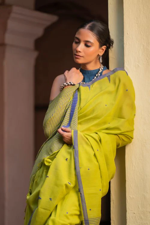TICH Soft & Light. Handwoven Bengal Cotton Saree - Citrine Haze - Image 2