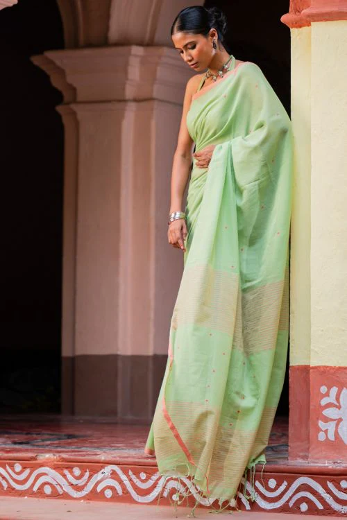 TICH Soft & Light. Handwoven Bengal Cotton Saree - Pistamora - Image 6