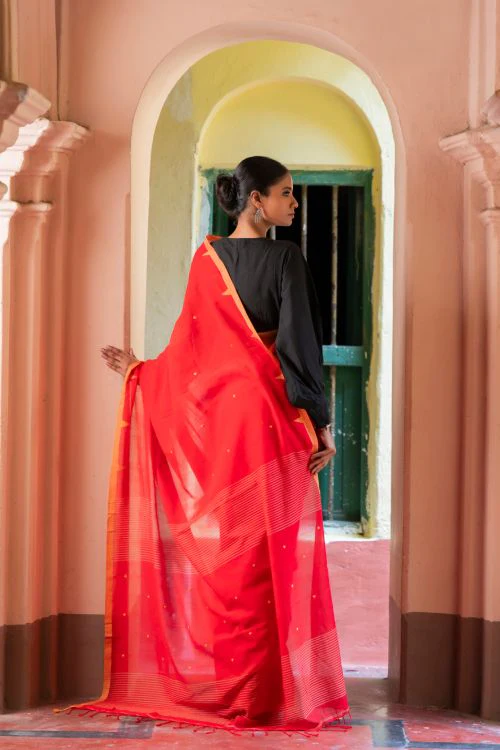 TICH Soft & Light. Handwoven Bengal Cotton Saree - Rang Dhara - Image 5