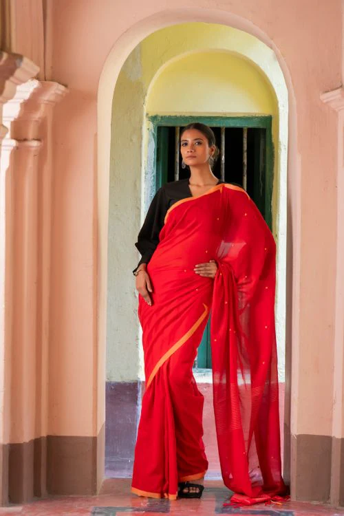 TICH Soft & Light. Handwoven Bengal Cotton Saree - Rang Dhara - Image 8
