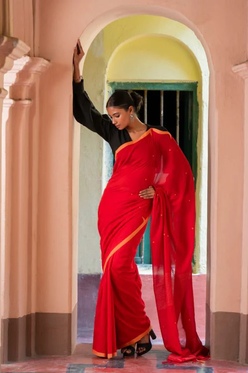 TICH Soft & Light. Handwoven Bengal Cotton Saree - Rang Dhara - Image 9