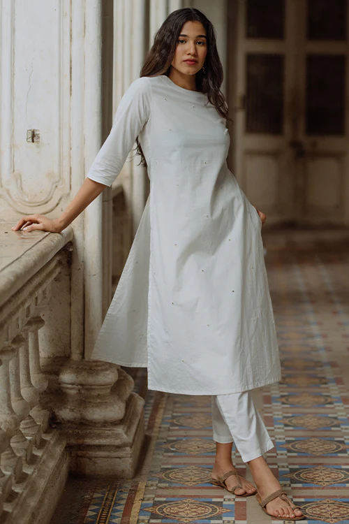 Okhai 'Together' Mirror Work Cotton Kurta Pant Set - Image 4