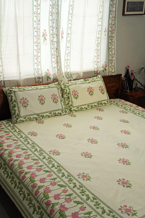 Sooti Syahi Tranquil Retreat Hand Block Printed Cotton Percale Bedsheet - Image 2