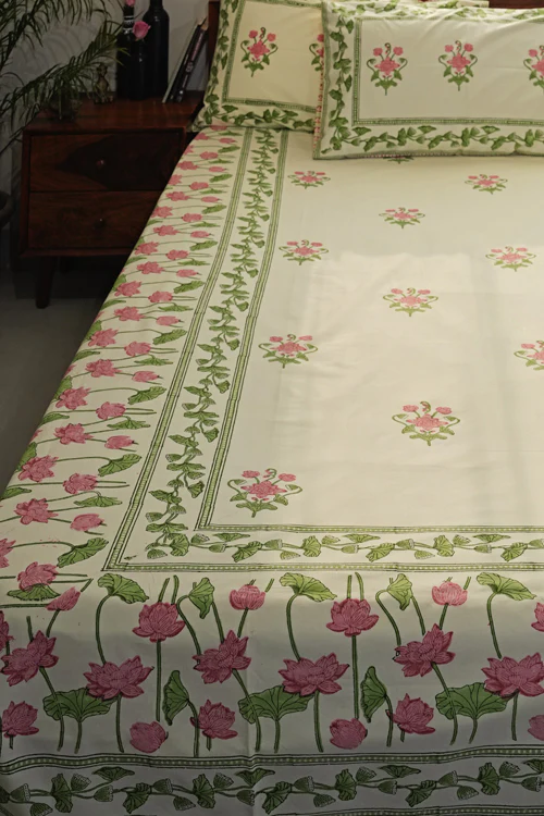 Sooti Syahi Tranquil Retreat Hand Block Printed Cotton Percale Bedsheet - Image 3