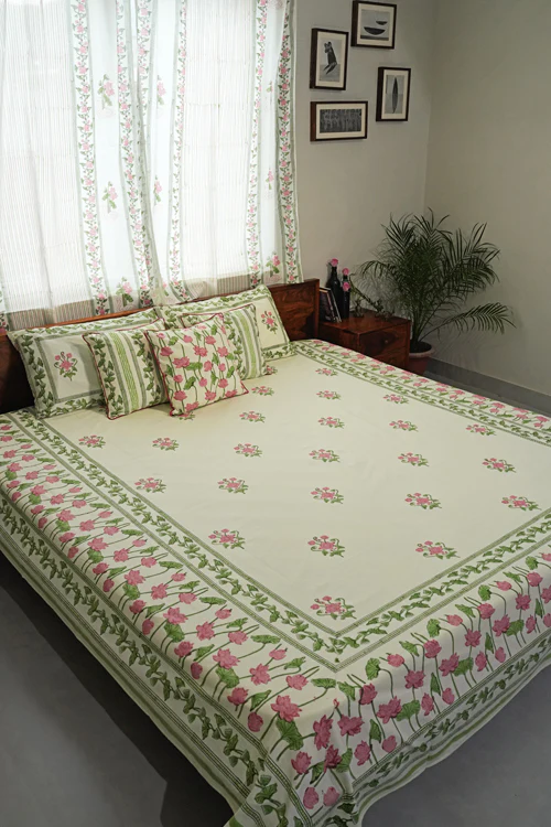 Sooti Syahi Tranquil Retreat Hand Block Printed Cotton Percale Bedsheet - Image 5