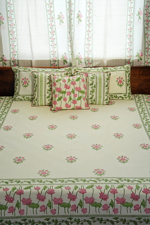 Sooti Syahi Tranquil Retreat Hand Block Printed Cotton Percale Bedsheet - Image 6