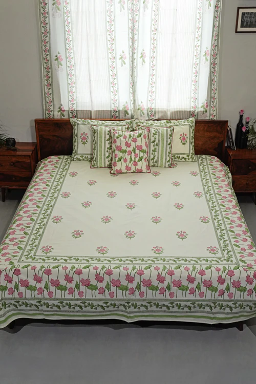 Sooti Syahi Tranquil Retreat Hand Block Printed Cotton Percale Bedsheet - Image 7