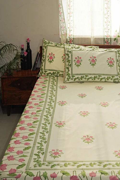 Sooti Syahi Tranquil Retreat Hand Block Printed Cotton Percale Bedsheet - Image 8