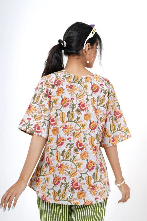 Twilight Tulips Hand Block Printed Top - Image 5