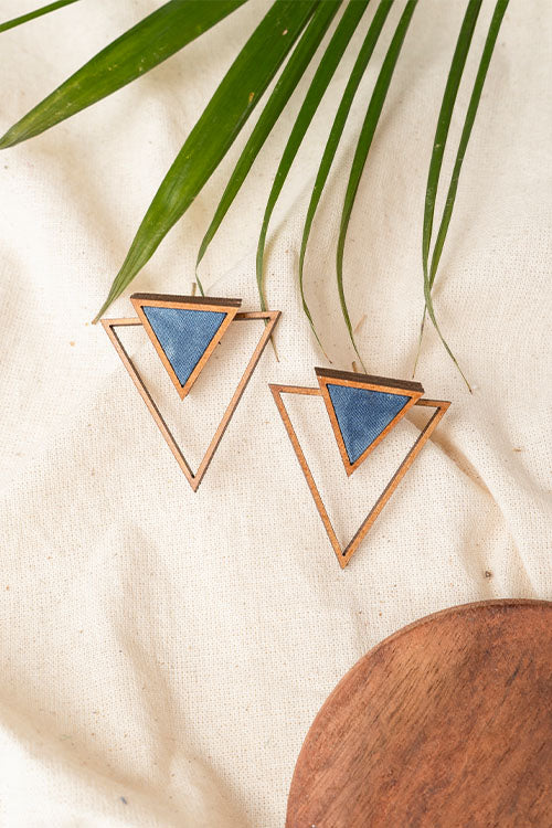 Whe Two Look in One Blue Traingle earring - Image 4