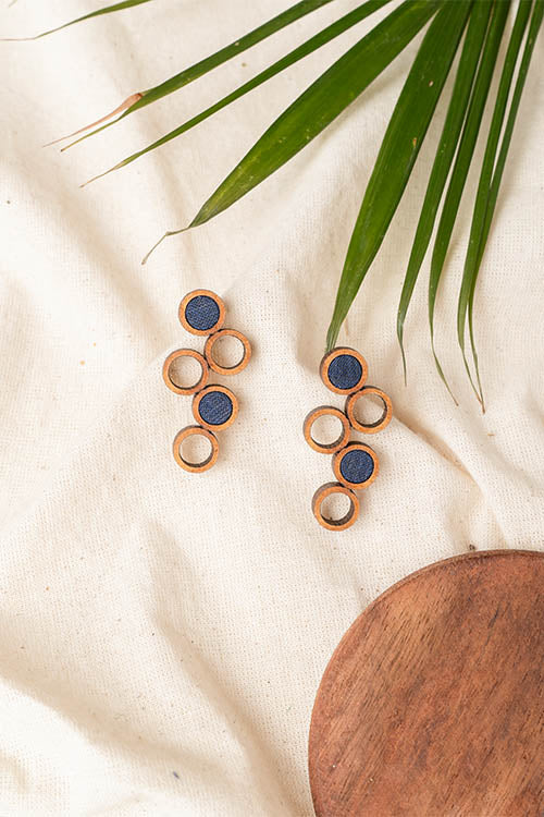 Whe Unity Repurposed fabric and wood earring - Image 3