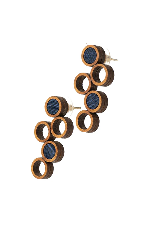 Whe Unity Repurposed fabric and wood earring - Image 5