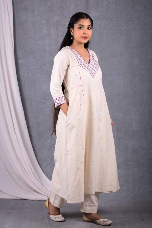Urmul Desert Crafts-"Amara Kurta" A Line Cotton Handloom Kurta - Image 7