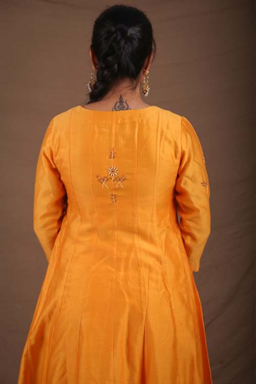 Urmul Desert Crafts- "CHAMELI" Mustard Chanderi Kalidar Kurta


 " - Image 4