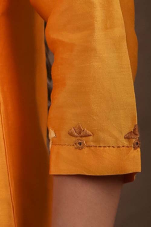 Urmul Desert Crafts- "DEVOLEEN" Mustard Chanderi Kurta - Image 2