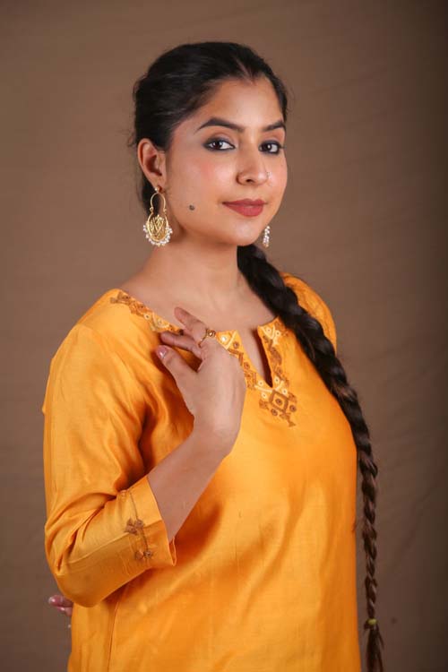 Urmul Desert Crafts- "DEVOLEEN" Mustard Chanderi Kurta - Image 6