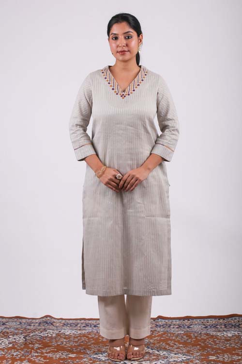 Urmul Desert Crafts- "Gulshan" Cotton Straight Kurta - Image 2