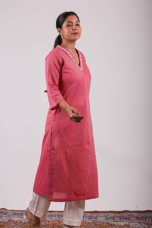 Urmul Desert Crafts-  "Hirni" Cotton Soof Hand Embroiderd Kurta - Image 2