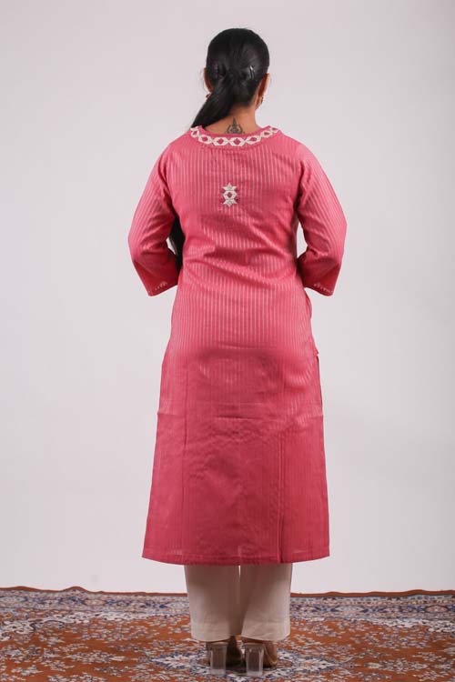 Urmul Desert Crafts-  "Hirni" Cotton Soof Hand Embroiderd Kurta - Image 5