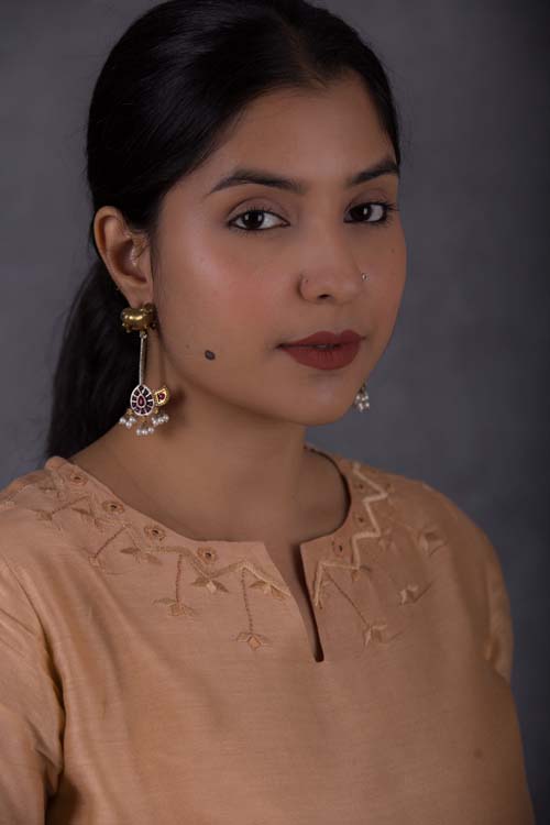 Urmul Desert Crafts ' Lakshita Chanderi Beige Kurti With Soof Hand Embroidery - Image 3