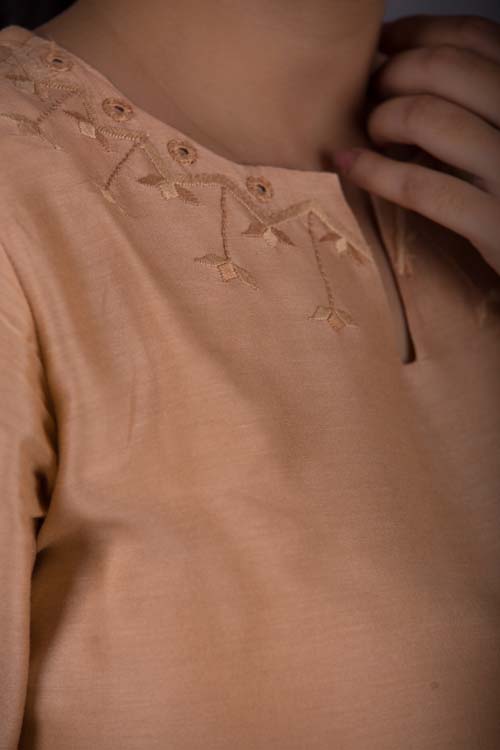Urmul Desert Crafts ' Lakshita Chanderi Beige Kurti With Soof Hand Embroidery - Image 4