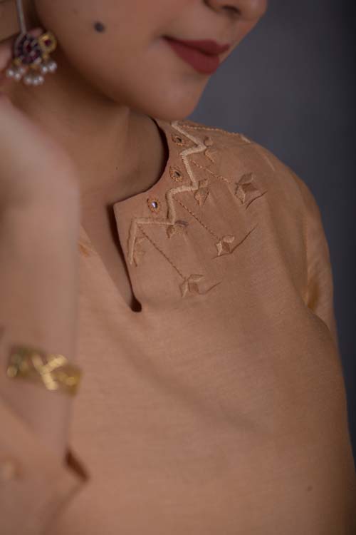 Urmul Desert Crafts ' Lakshita Chanderi Beige Kurti With Soof Hand Embroidery - Image 7