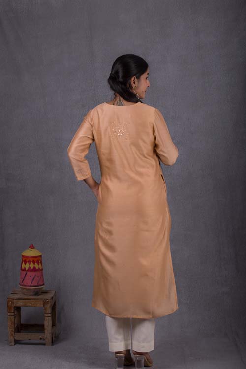 Urmul Desert Crafts ' Lakshita Chanderi Beige Kurti With Soof Hand Embroidery - Image 8