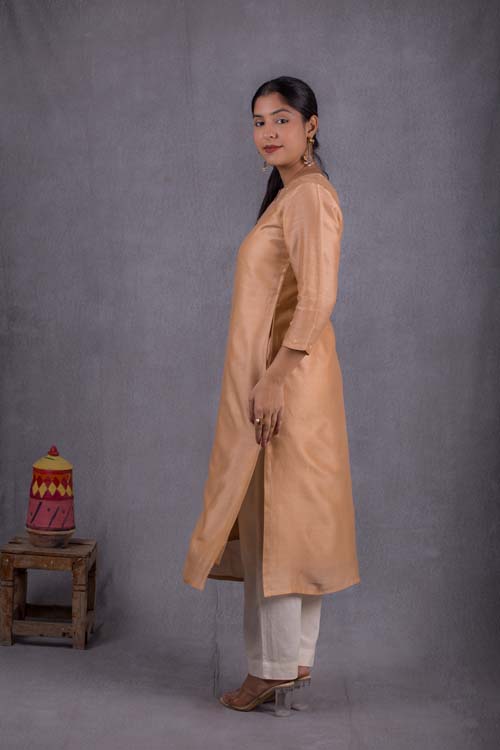 Urmul Desert Crafts ' Lakshita Chanderi Beige Kurti With Soof Hand Embroidery - Image 9