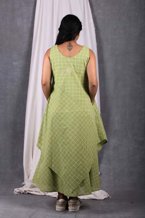 Urmul Desert Crafts "PLAM" Asymmetric Checks Dress - Image 5