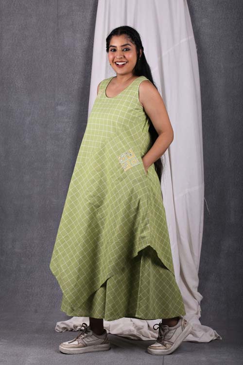Urmul Desert Crafts "PLAM" Asymmetric Checks Dress - Image 7