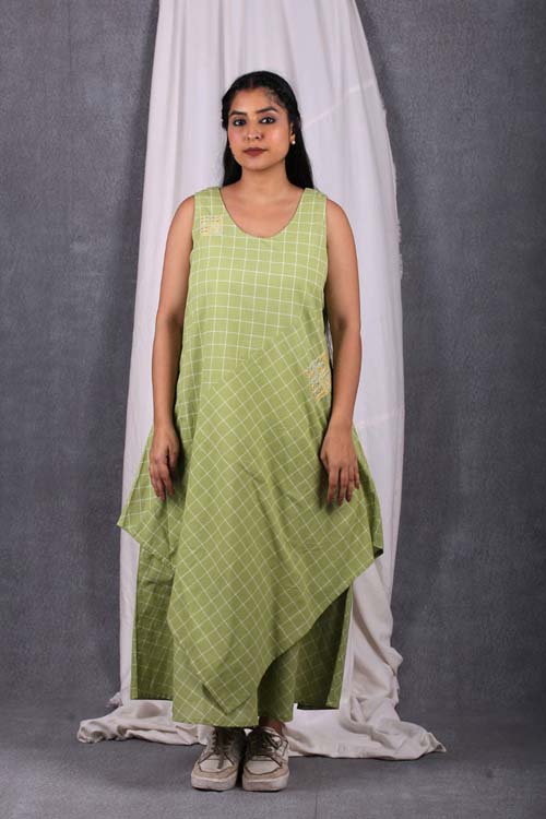 Urmul Desert Crafts "PLAM" Asymmetric Checks Dress - Image 8
