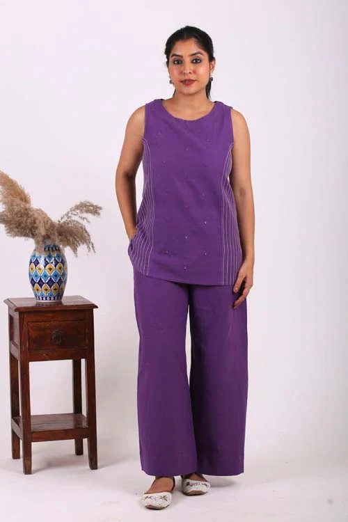 Urmul Desert Crafts-"PURPLE PANORAMA" Handloom Ruffle Top - Image 3