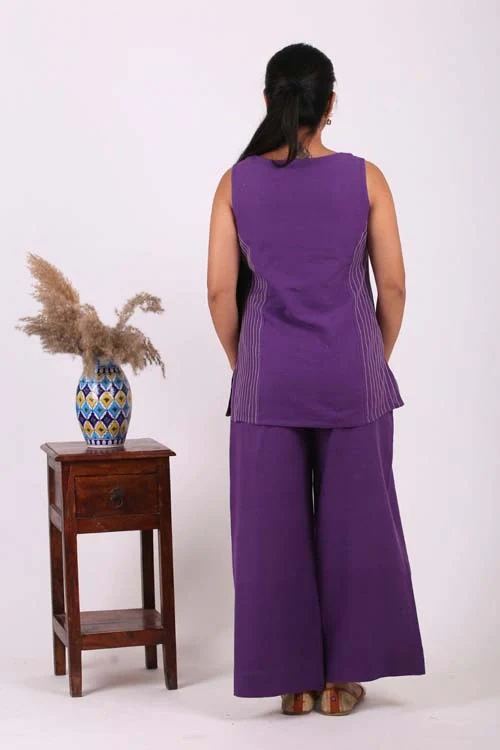 Urmul Desert Crafts-"PURPLE PANORAMA" Handloom Ruffle Top - Image 5