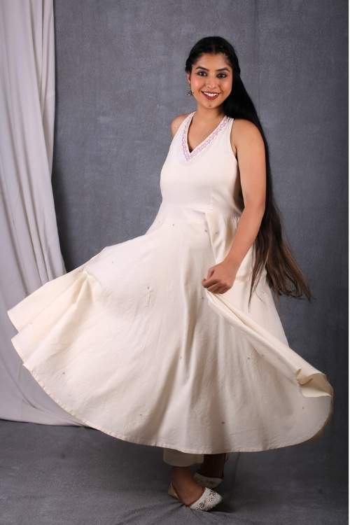 Urmul Desert Crafts-"Sankhu Dress" Halter Neck Handloom Dress - Image 4