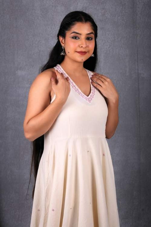 Urmul Desert Crafts-"Sankhu Dress" Halter Neck Handloom Dress - Image 5